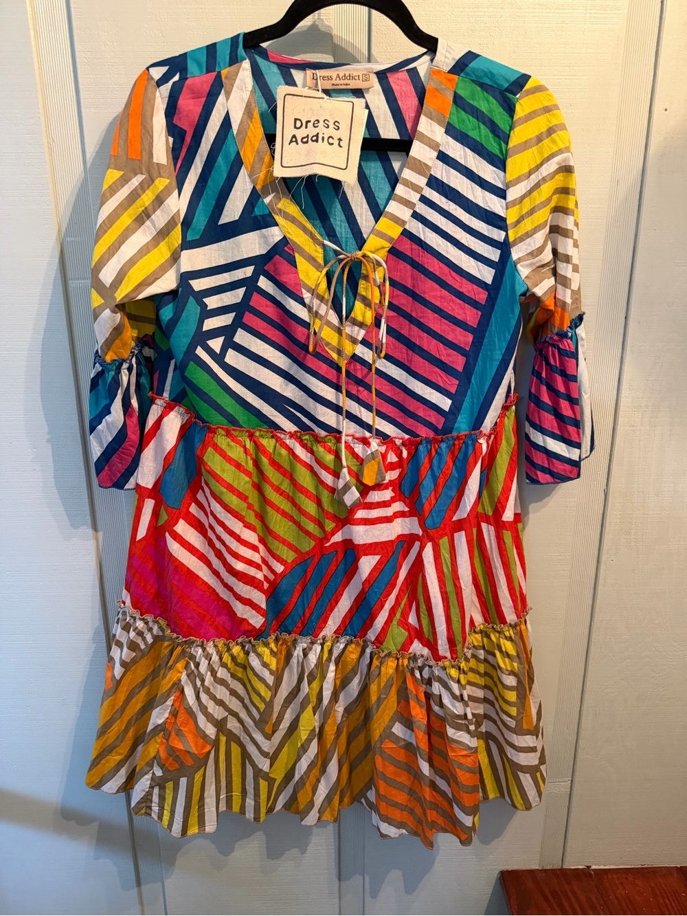 Dress Addict Multicolor Asymmetrical Stripe Tiered Dress
